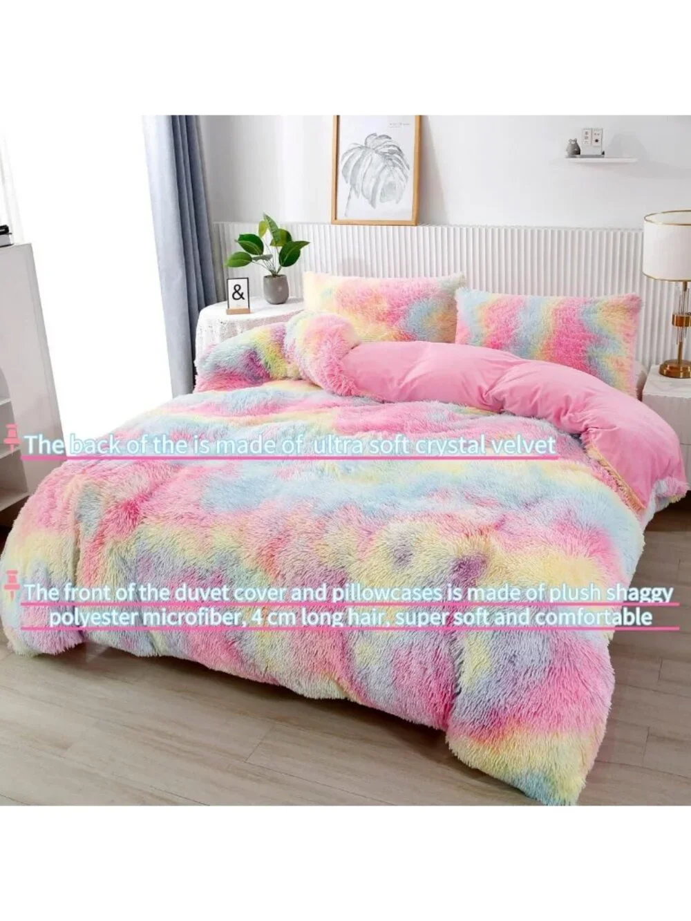 Rainbow Long Hair Twin Bedding Set - 3 Pieces, Colorful Girls' Room Decor